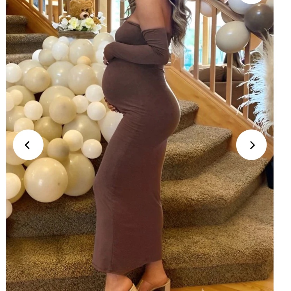 Momyknows Brown Off Shoulder Long Sleeve Bodycon Dress